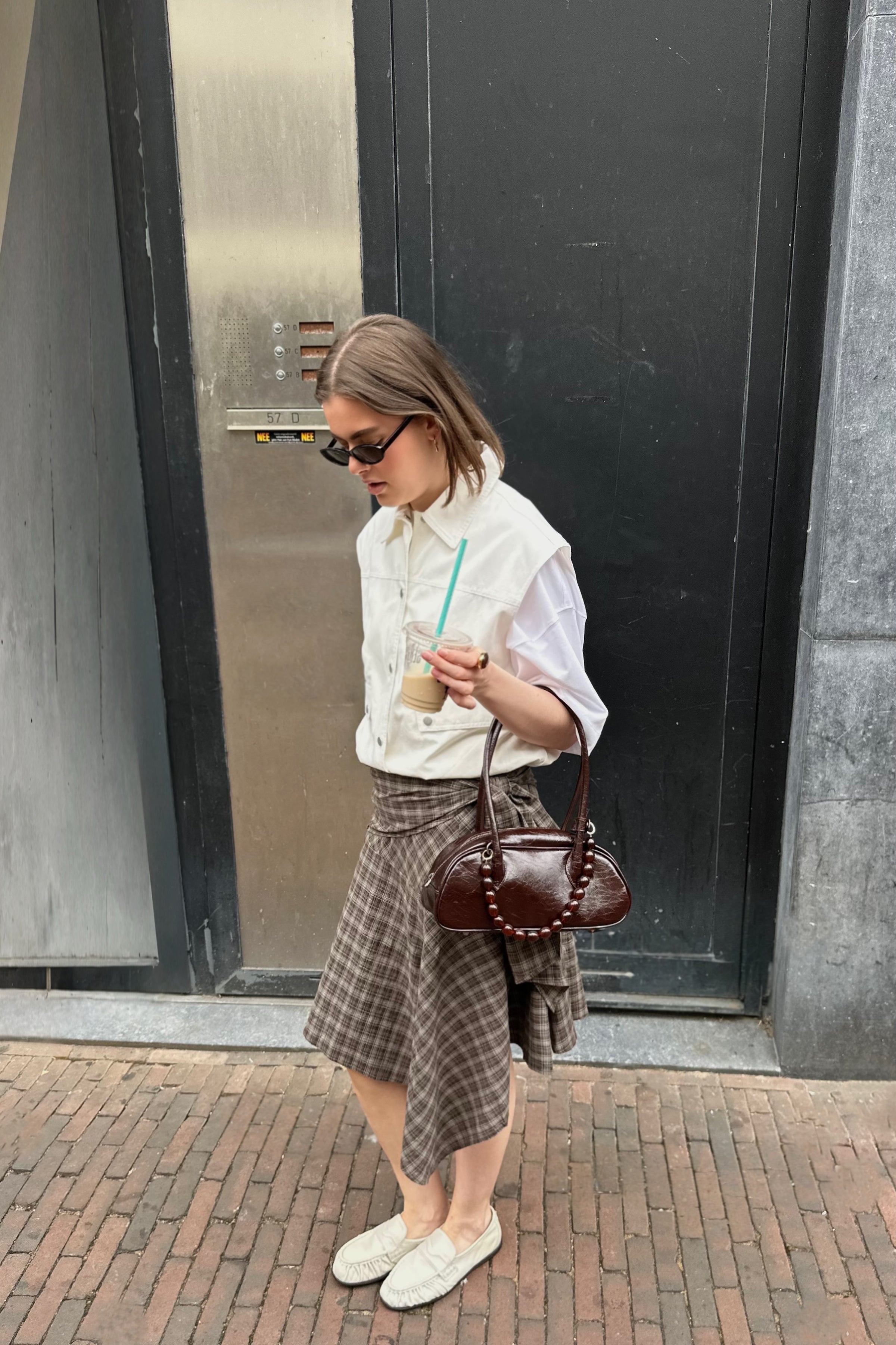Sabella Geruite Rok - Bruin