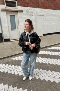 Mahsuri Biker Jas - Zwart/Groen