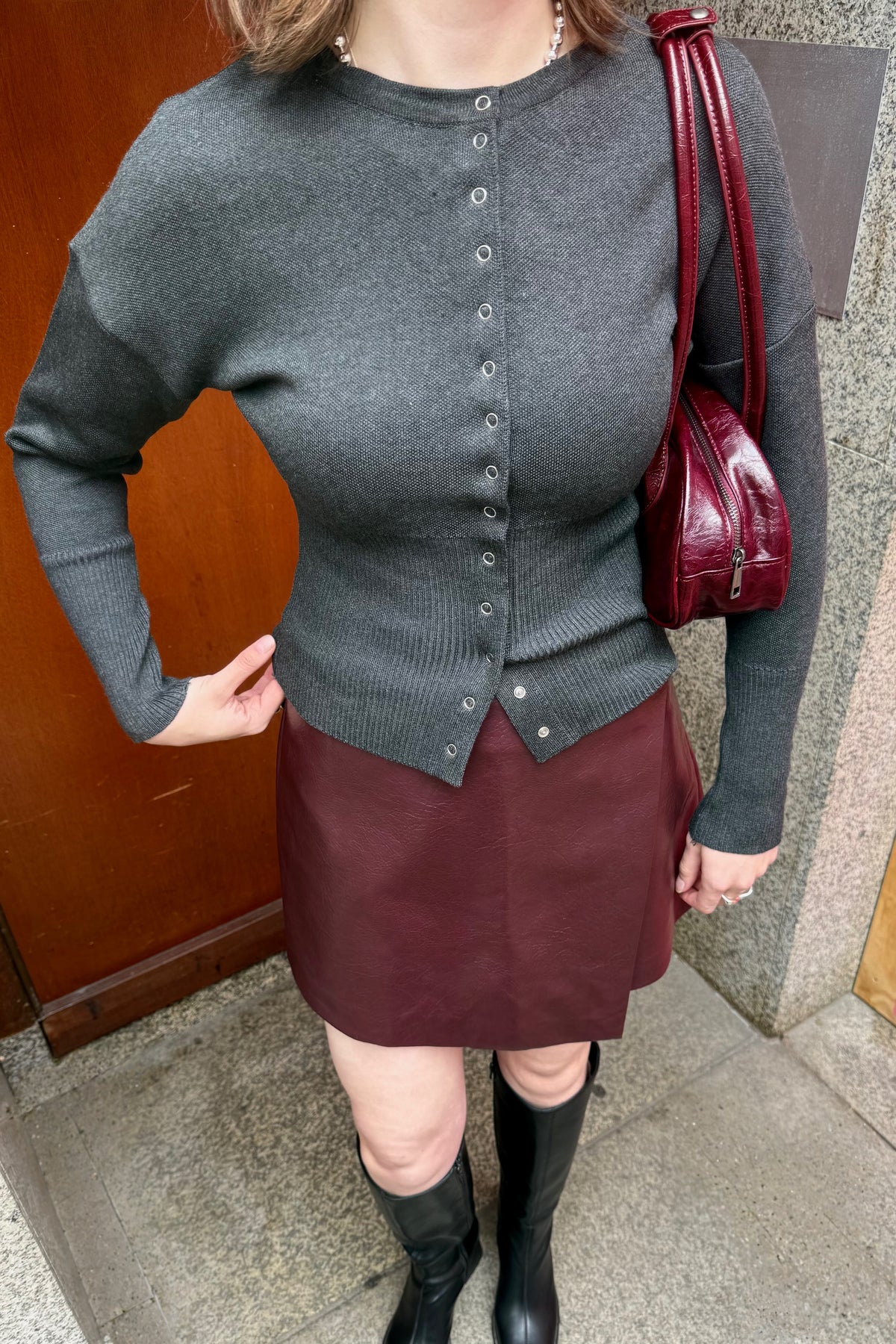 Elayne Faux Leather Skort - Bordeaux