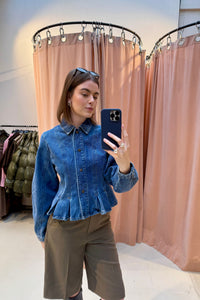 Rivora Denim Peplum Jas - Blauw