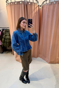Rivora Denim Peplum Jas - Blauw