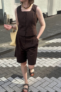 Yula Linnen Waistcoat - Donker Bruin