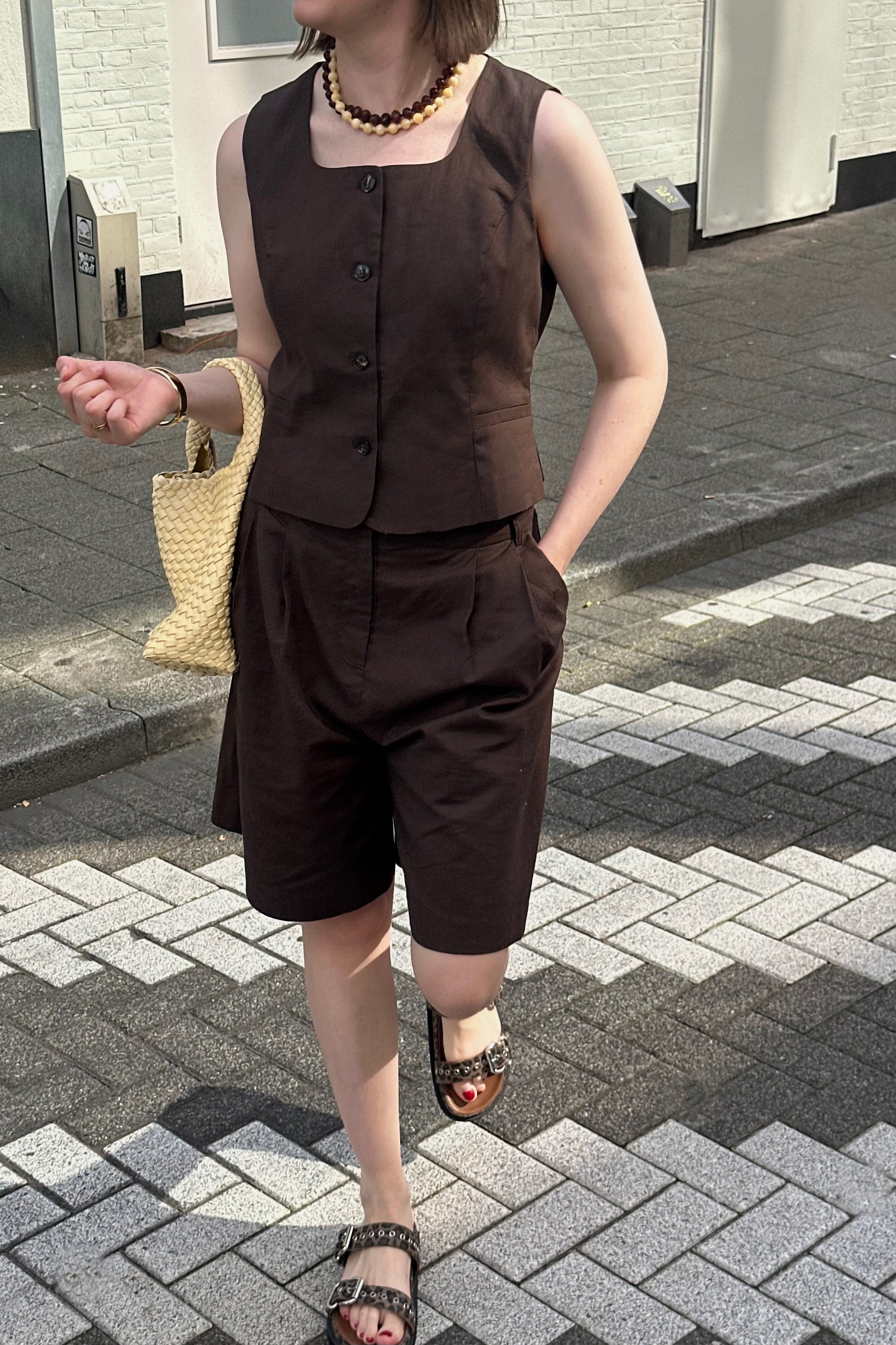 Yula Linnen Waistcoat - Donker Bruin