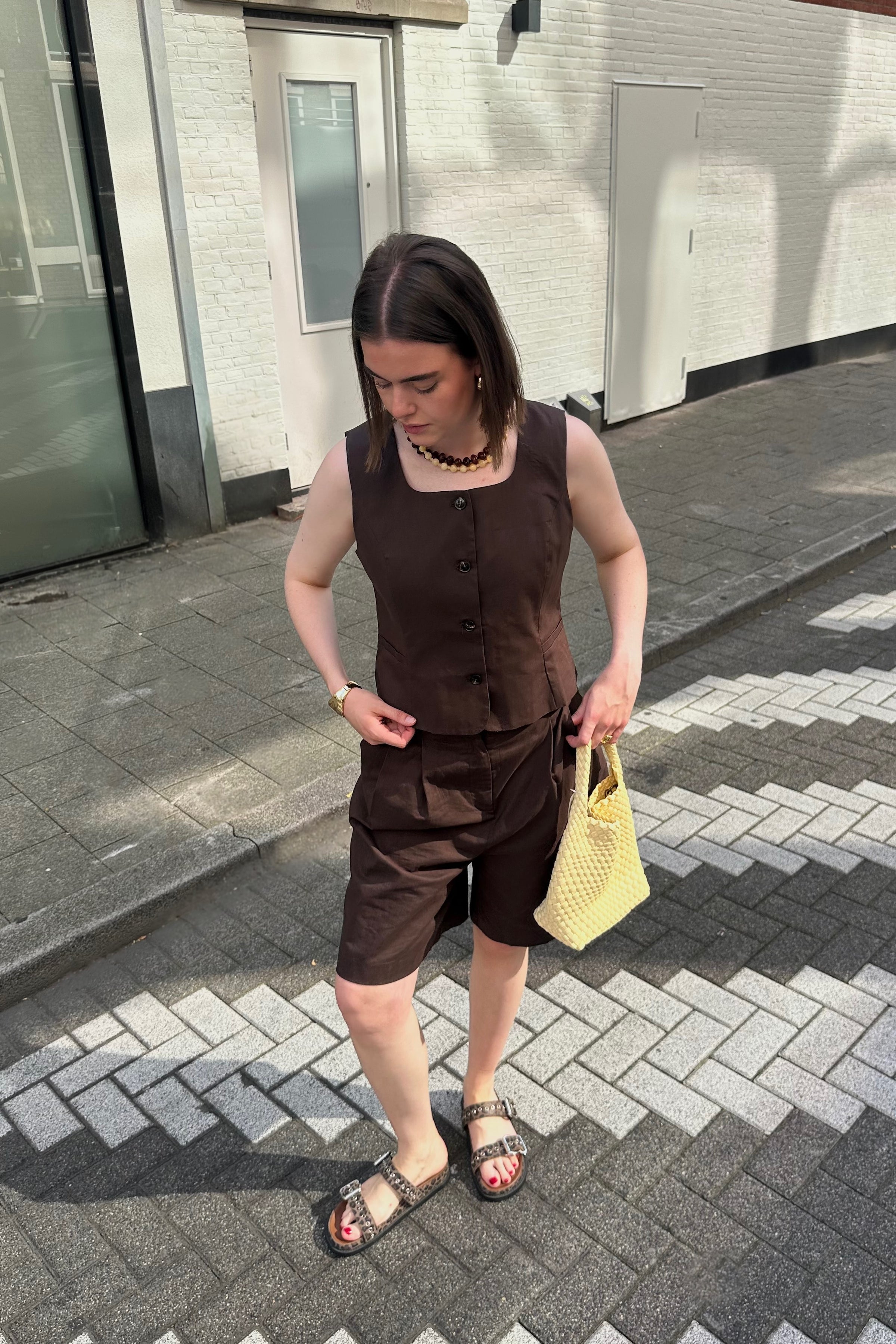 Yula Linnen Waistcoat - Donker Bruin