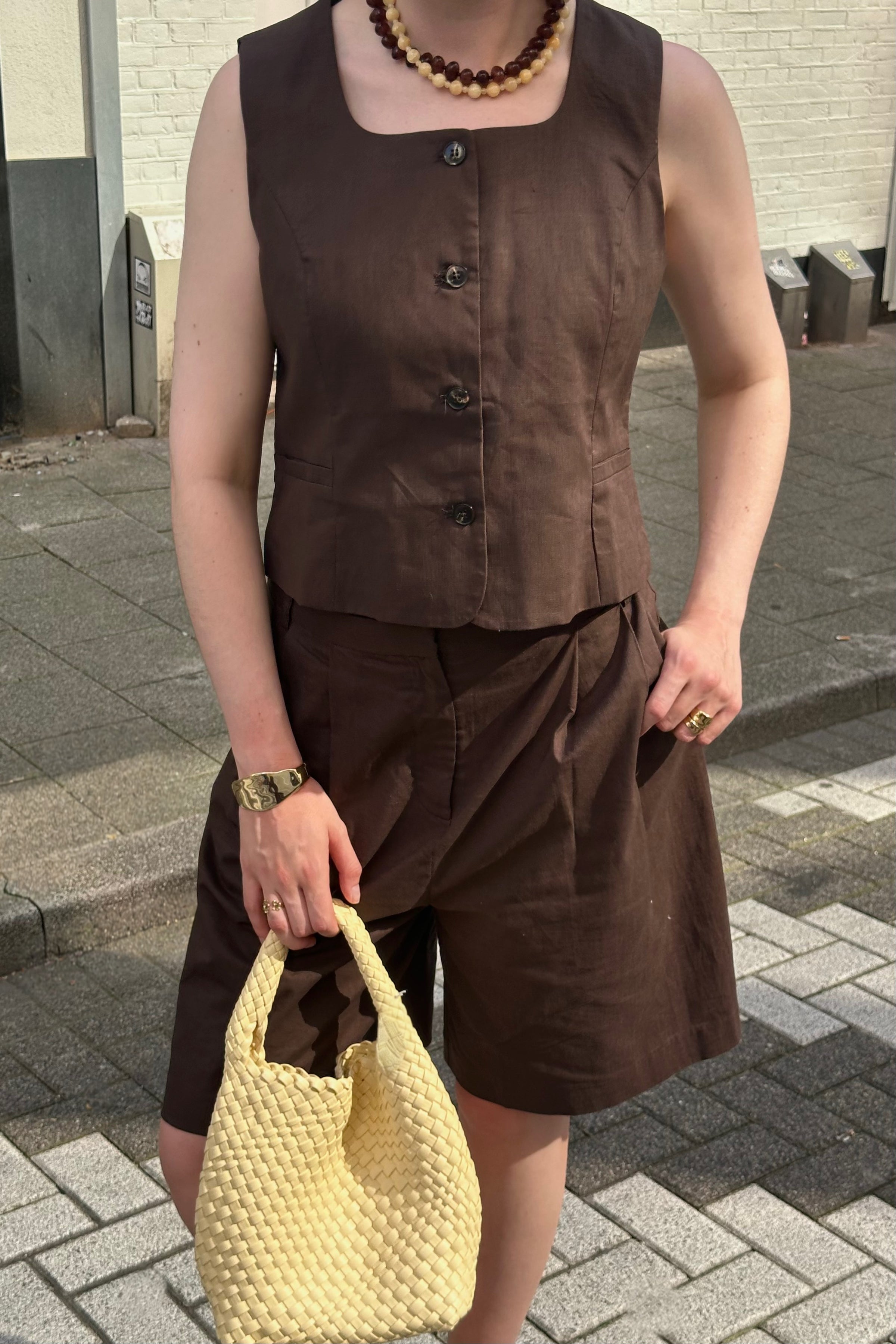 Yula Linnen Waistcoat - Donker Bruin