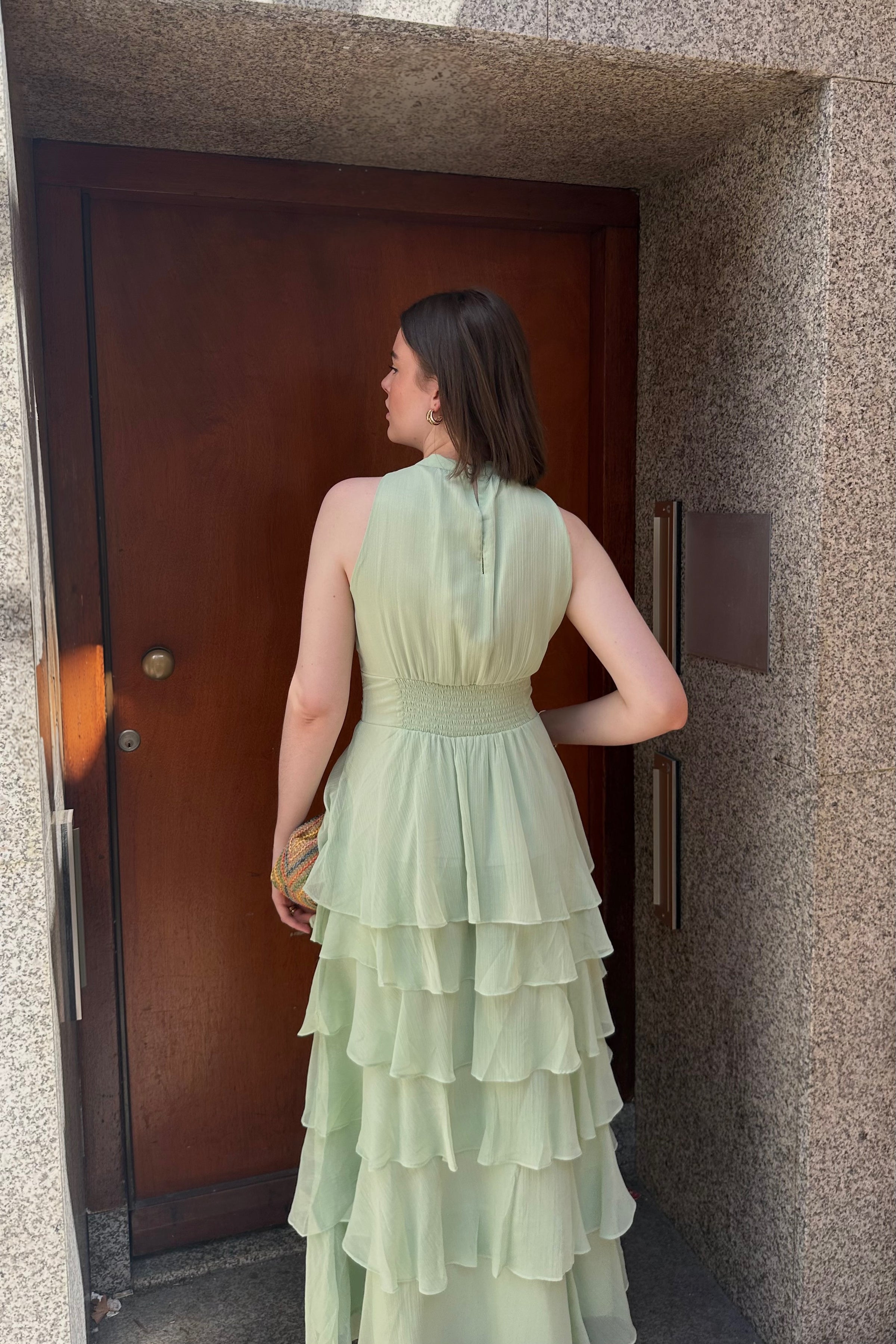 Marli Solid Chiffon Jurk - Groen