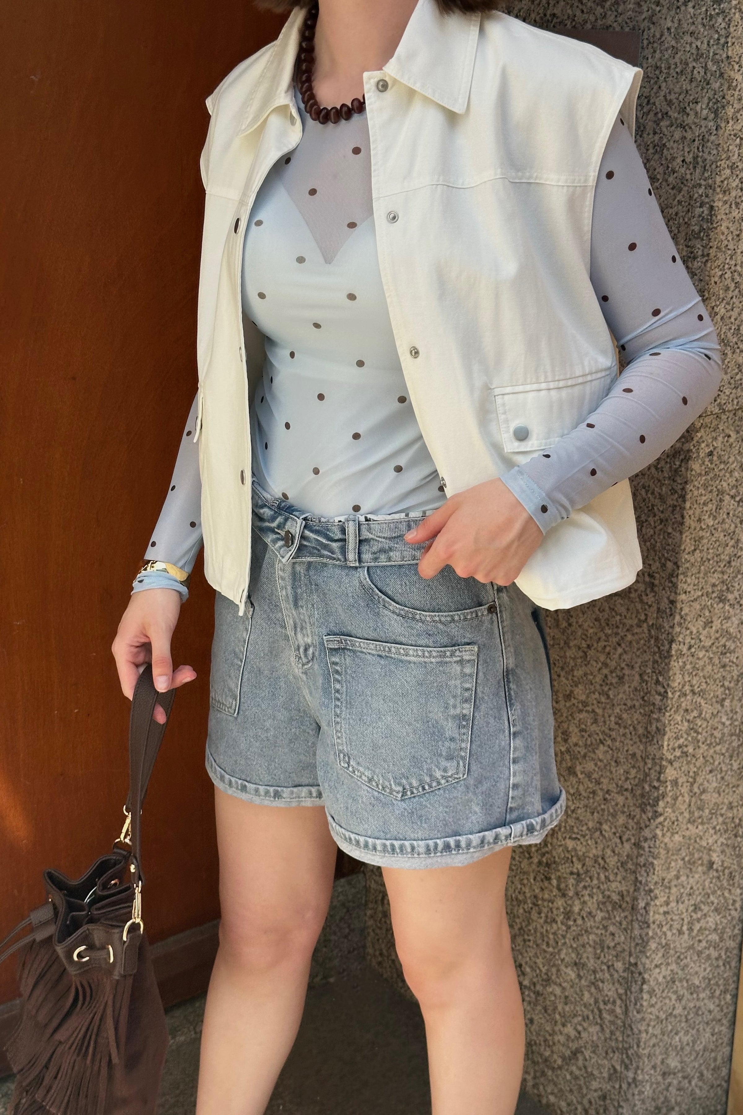 Ella Space Stippen Top - Licht Blauw