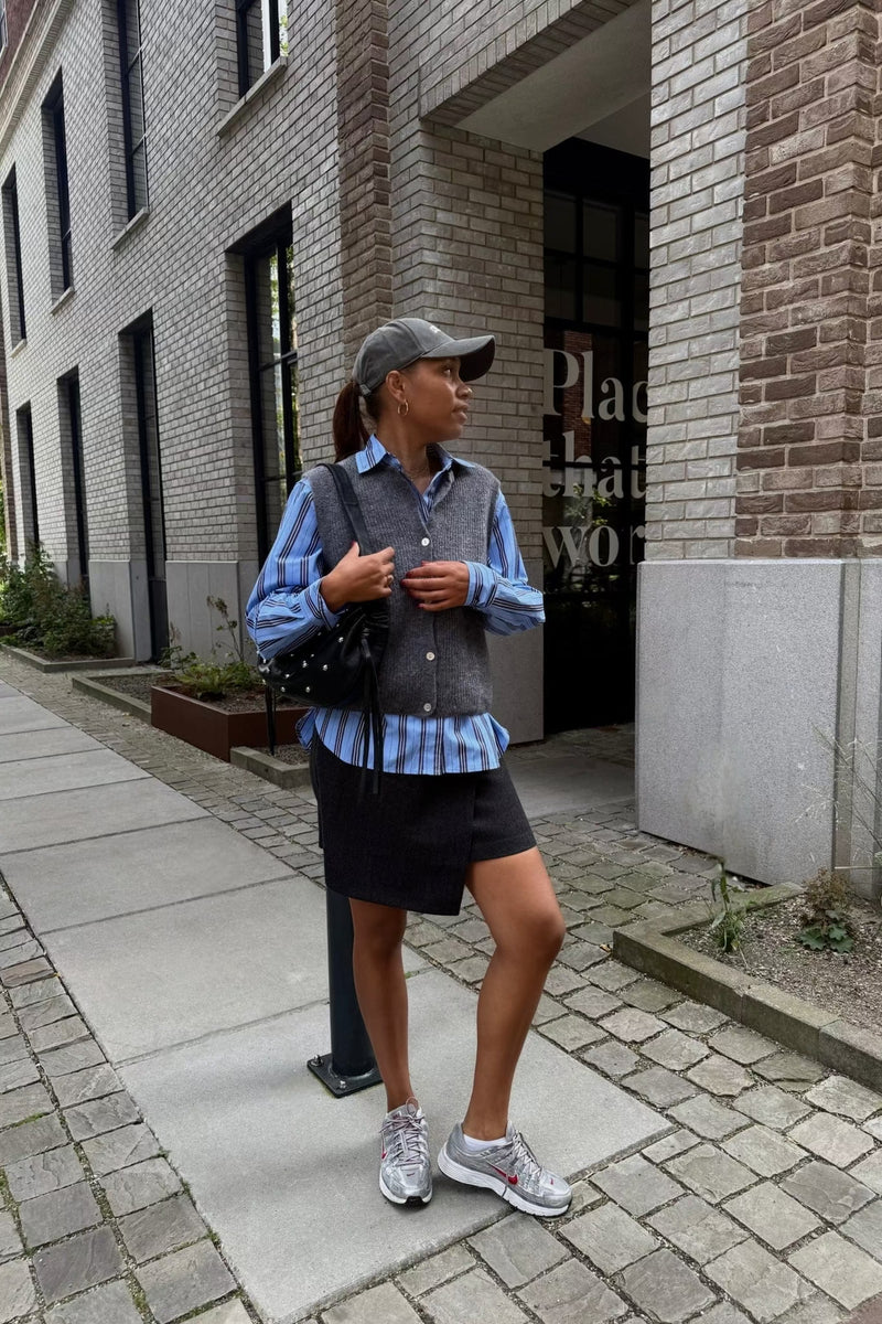 Button Down Stripe Blouse - Blauw