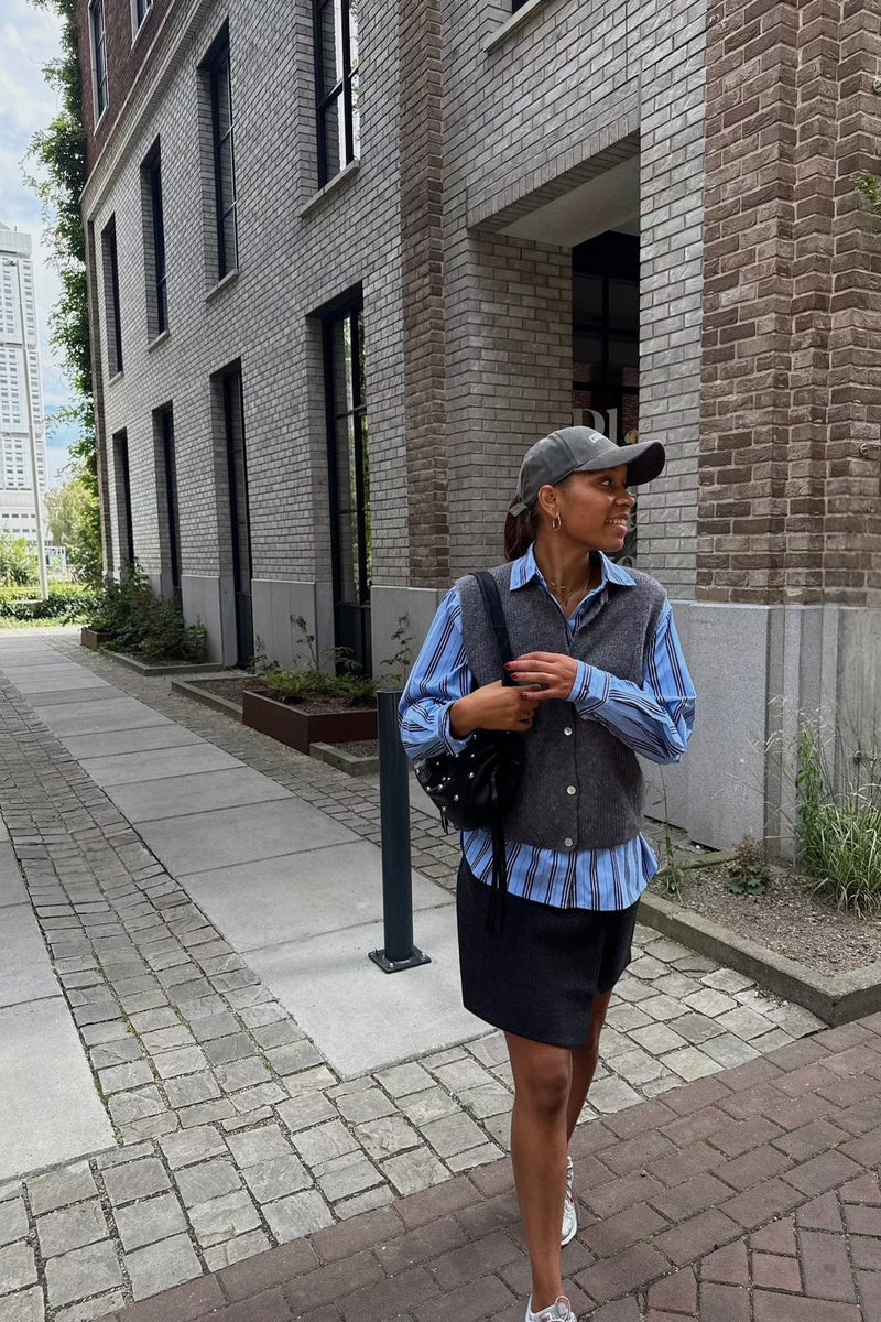 Marisi Herringbone Skirt - Donker Grijs