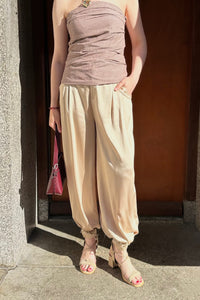 Fayla Drapy Satijnen Pantalon - Beige