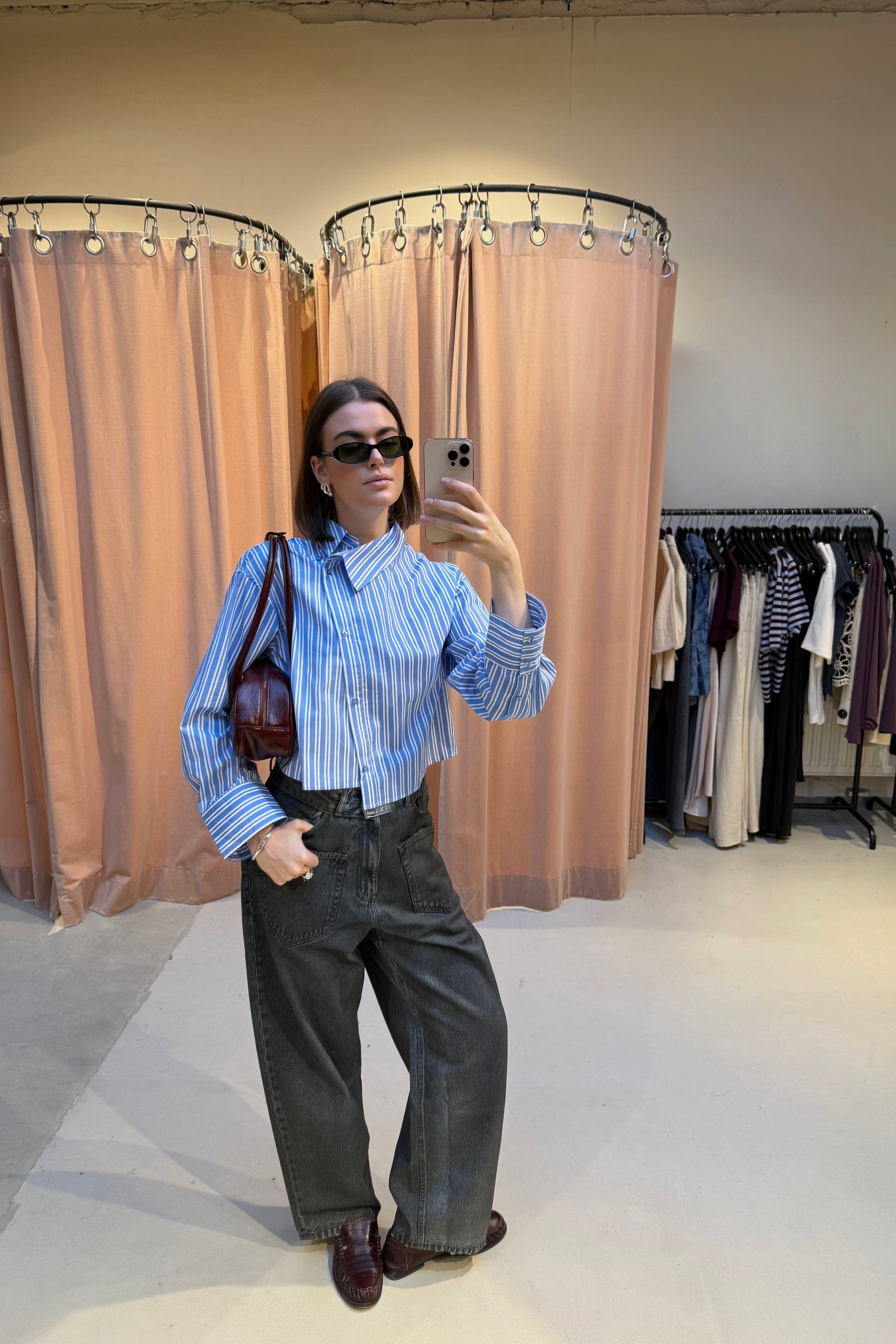 YASLee Uneven Cropped Blouse - Blauw