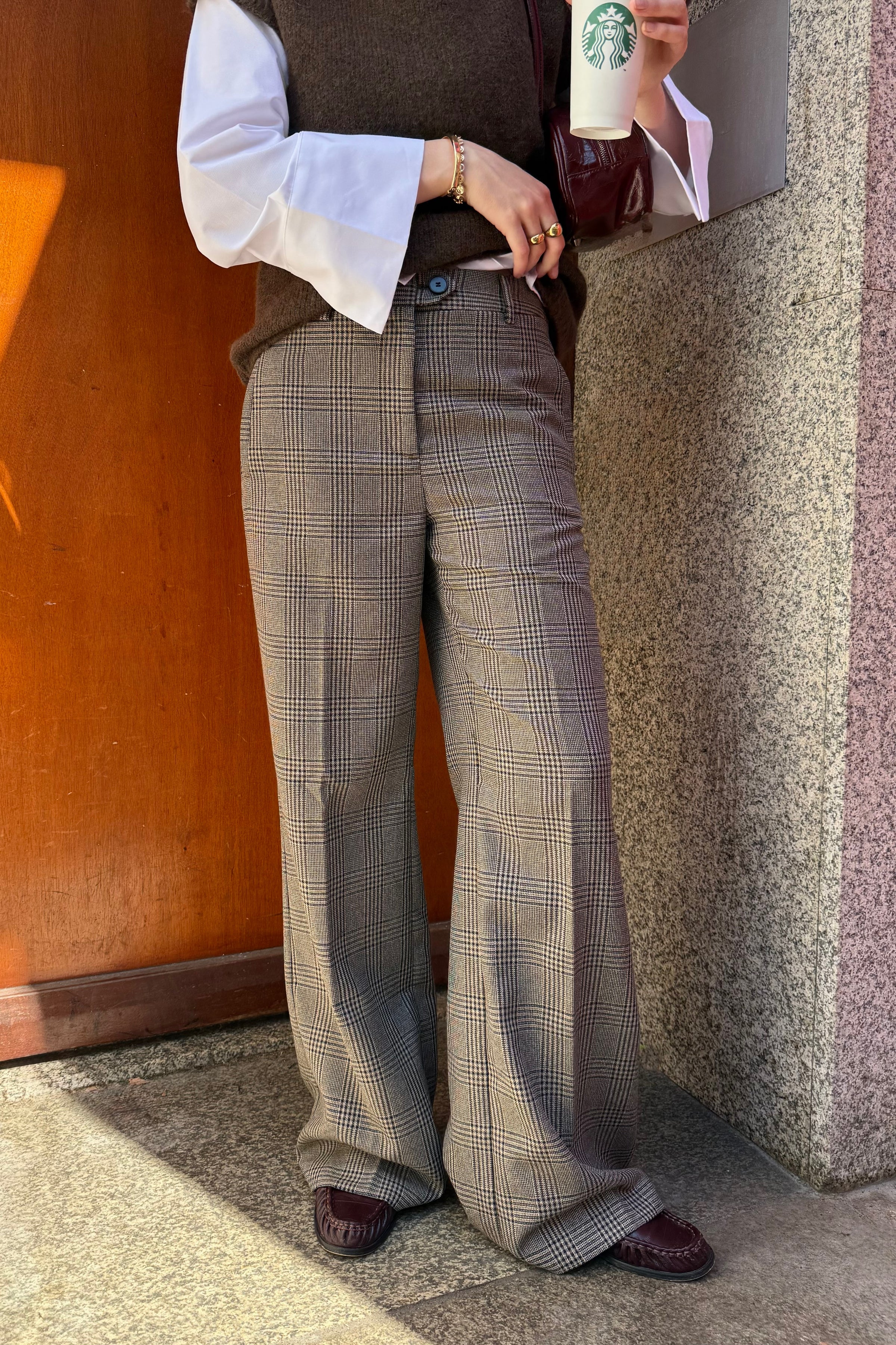 VeyaCC Geruite Pantalon - Bruin