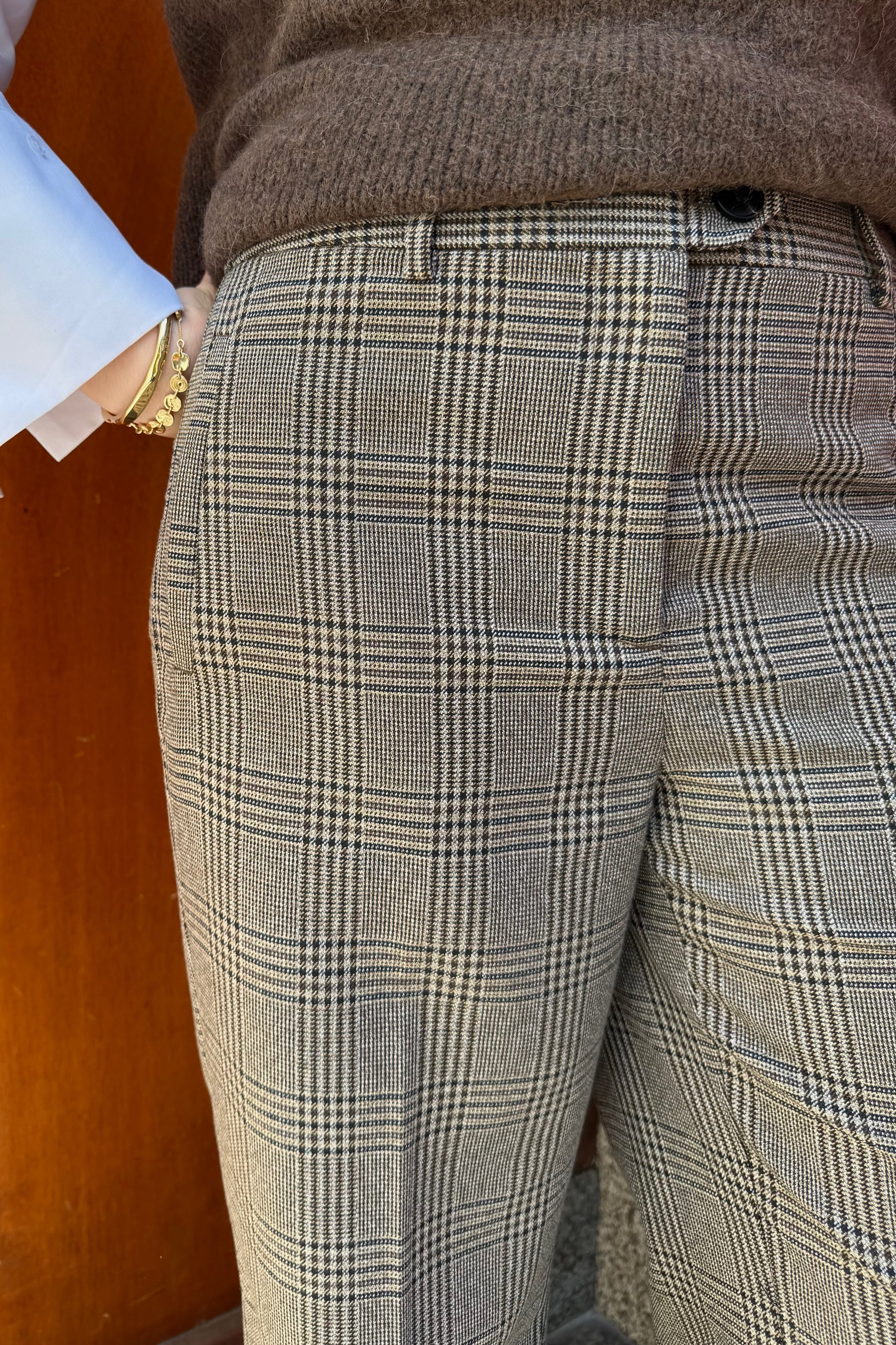 VeyaCC Geruite Pantalon - Bruin