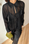 Nimba Organza Tie Blouse - Zwart