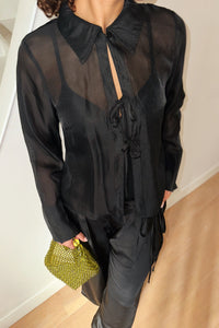 Nimba Organza Tie Blouse - Zwart