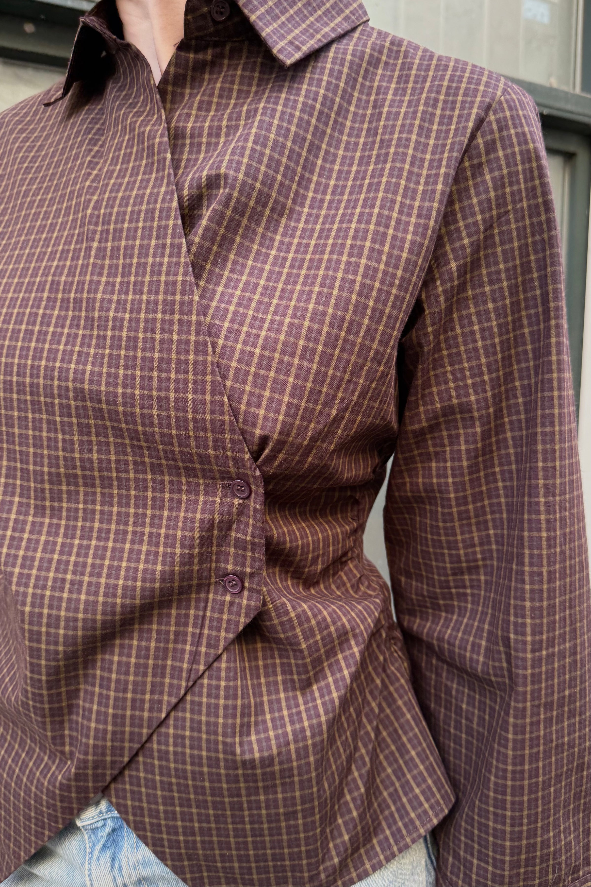 Fenli Geruite Blouse - Bruin