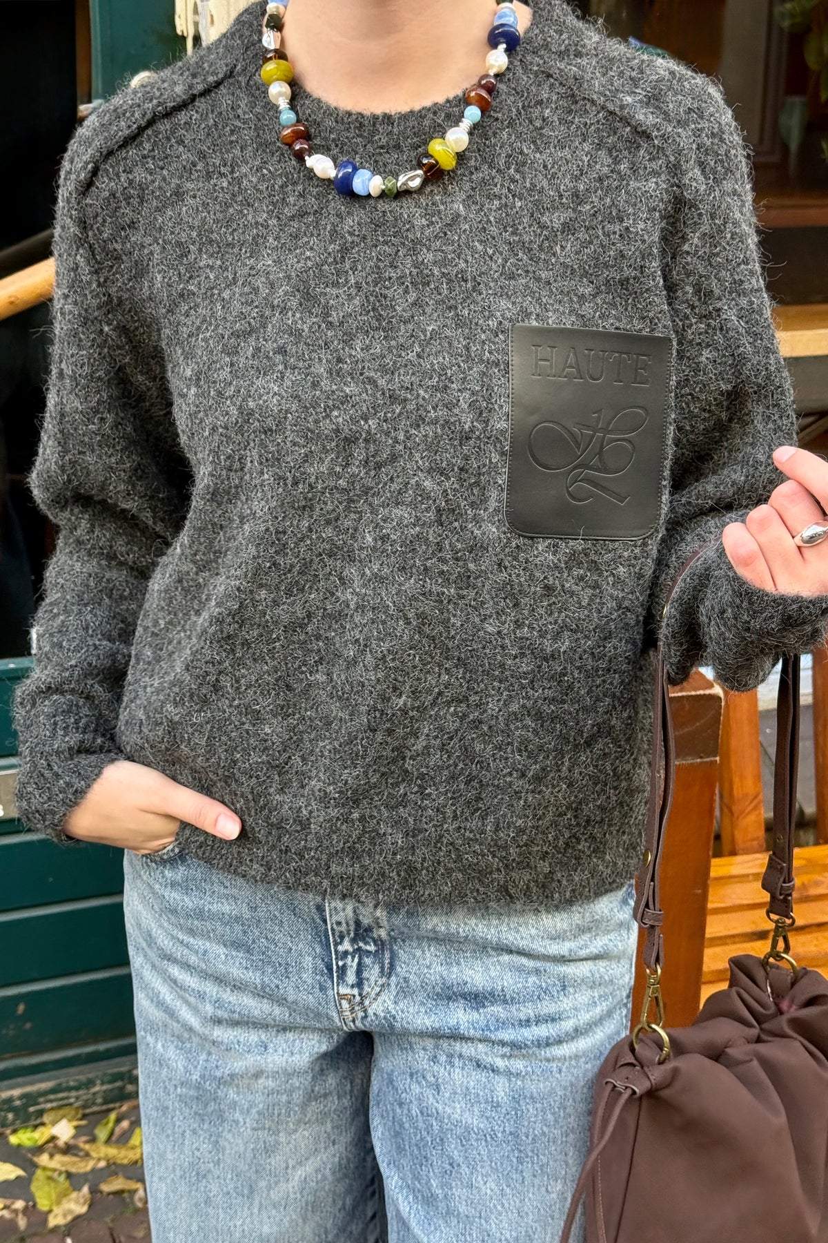 Darcia Reverse Crop Pocket Trui - Donkergrijs
