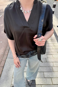 Anelle Satijnen Blouse - Zwart