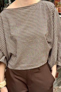 Jolene Geruite Blouse - Bruin
