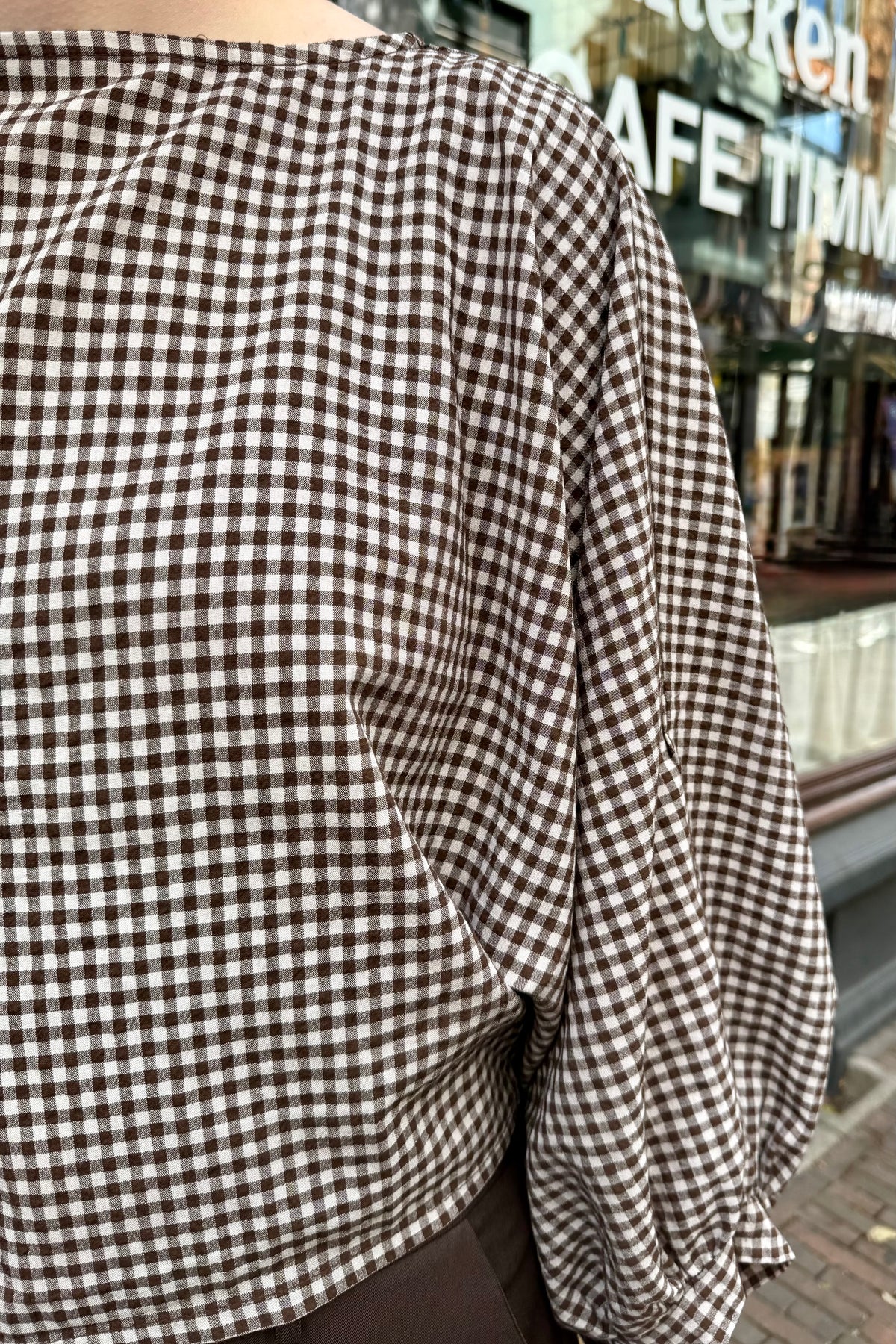 Jolene Geruite Blouse - Bruin
