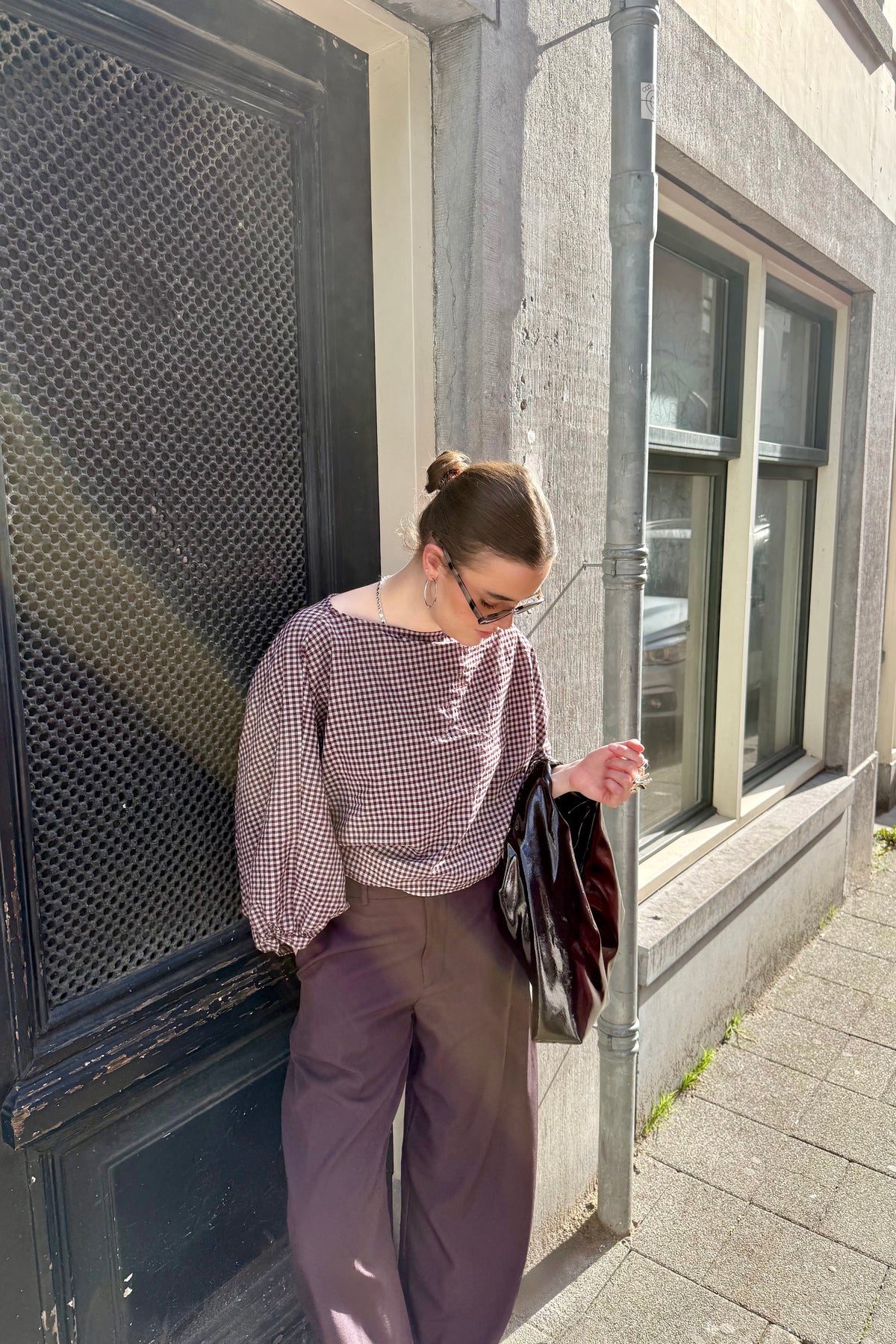 Jolene Geruite Blouse - Bordeaux