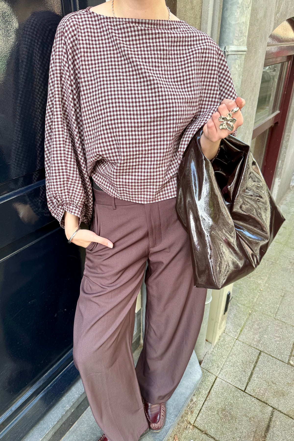 Jolene Geruite Blouse - Bordeaux