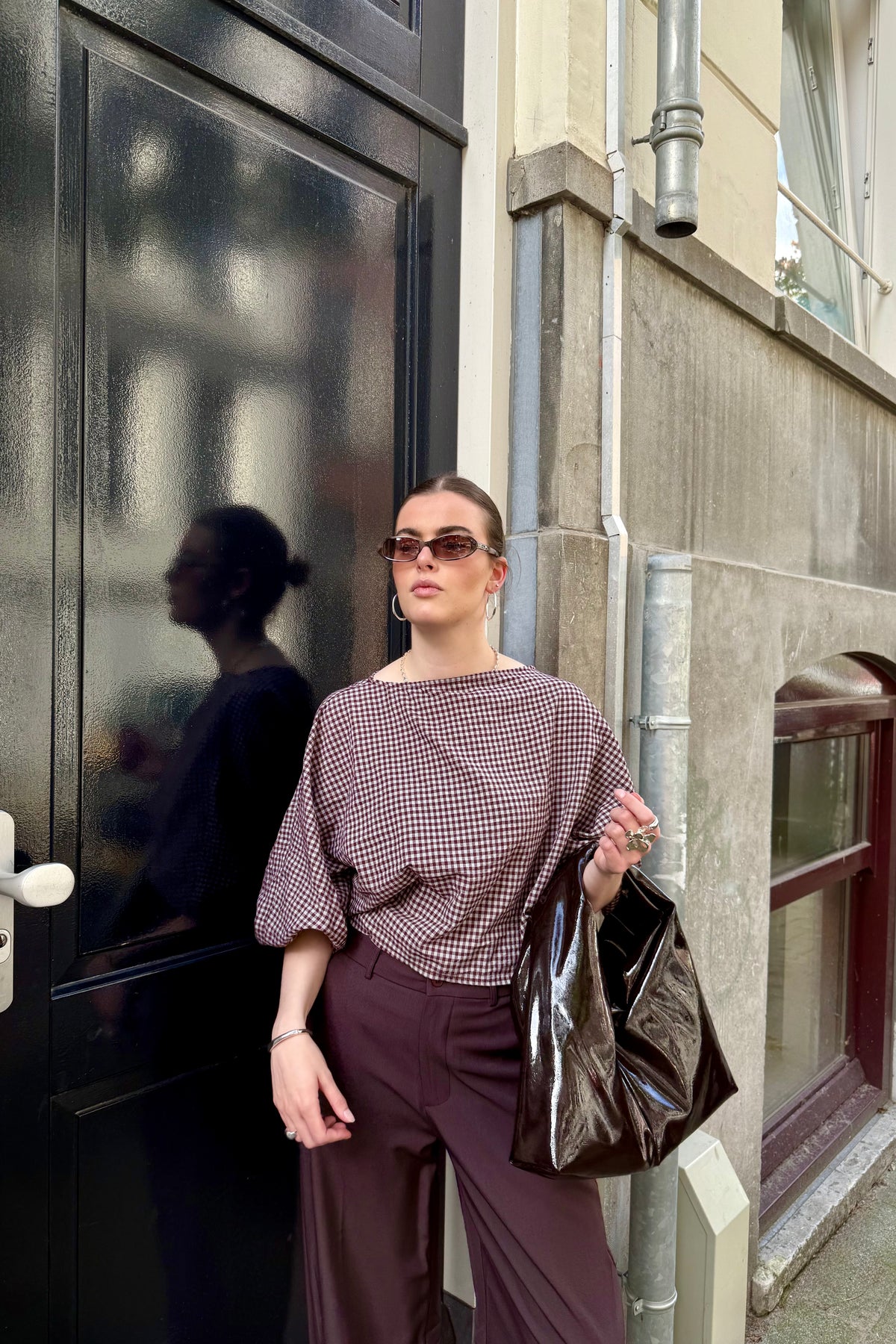 Jolene Geruite Blouse - Bordeaux