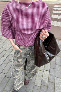 Jolene Geruite Blouse - Roze