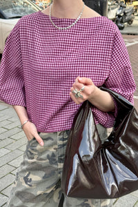 Jolene Geruite Blouse - Roze