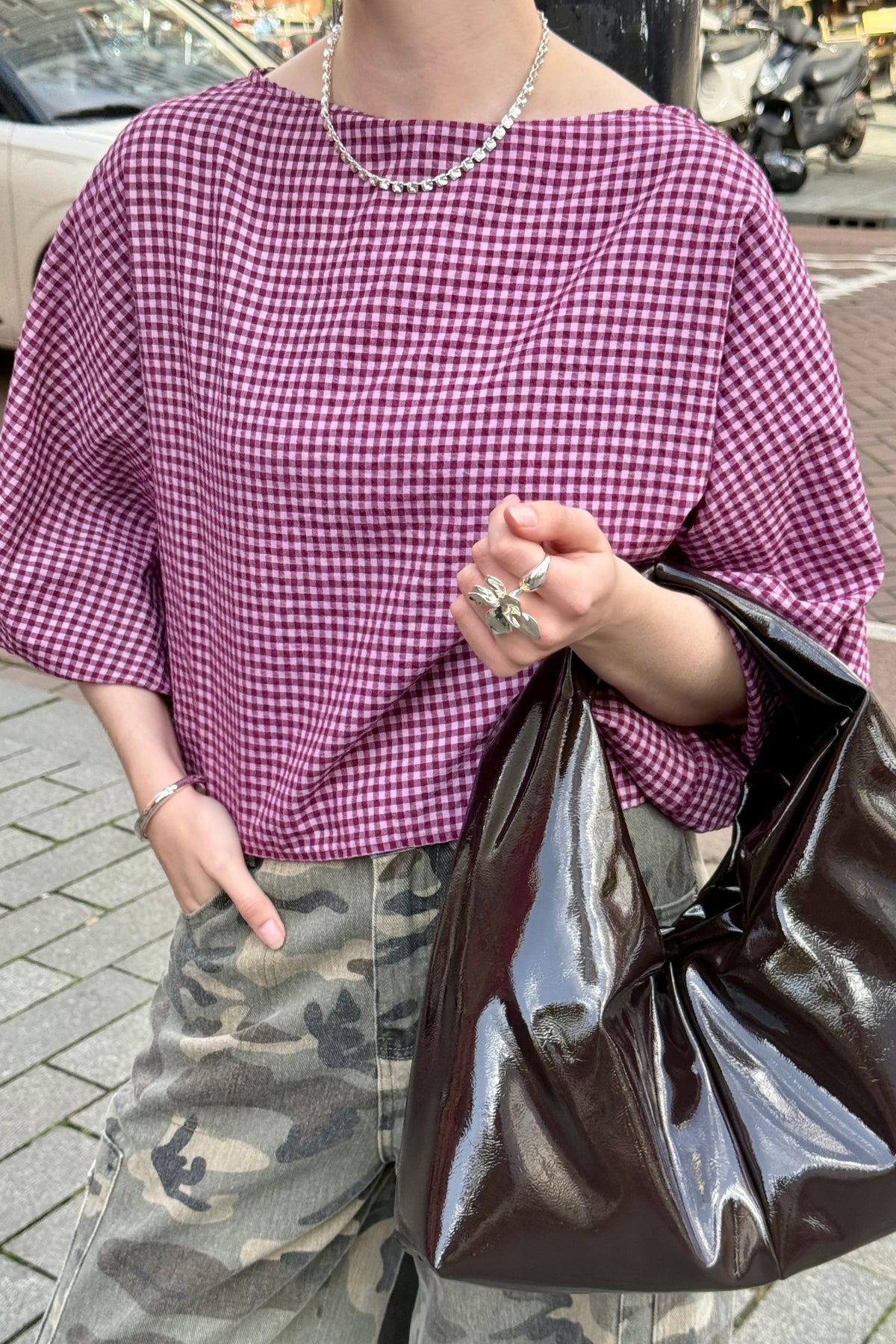Jolene Geruite Blouse - Roze