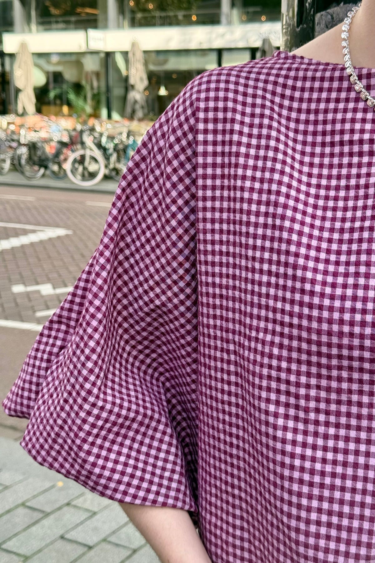 Jolene Geruite Blouse - Roze
