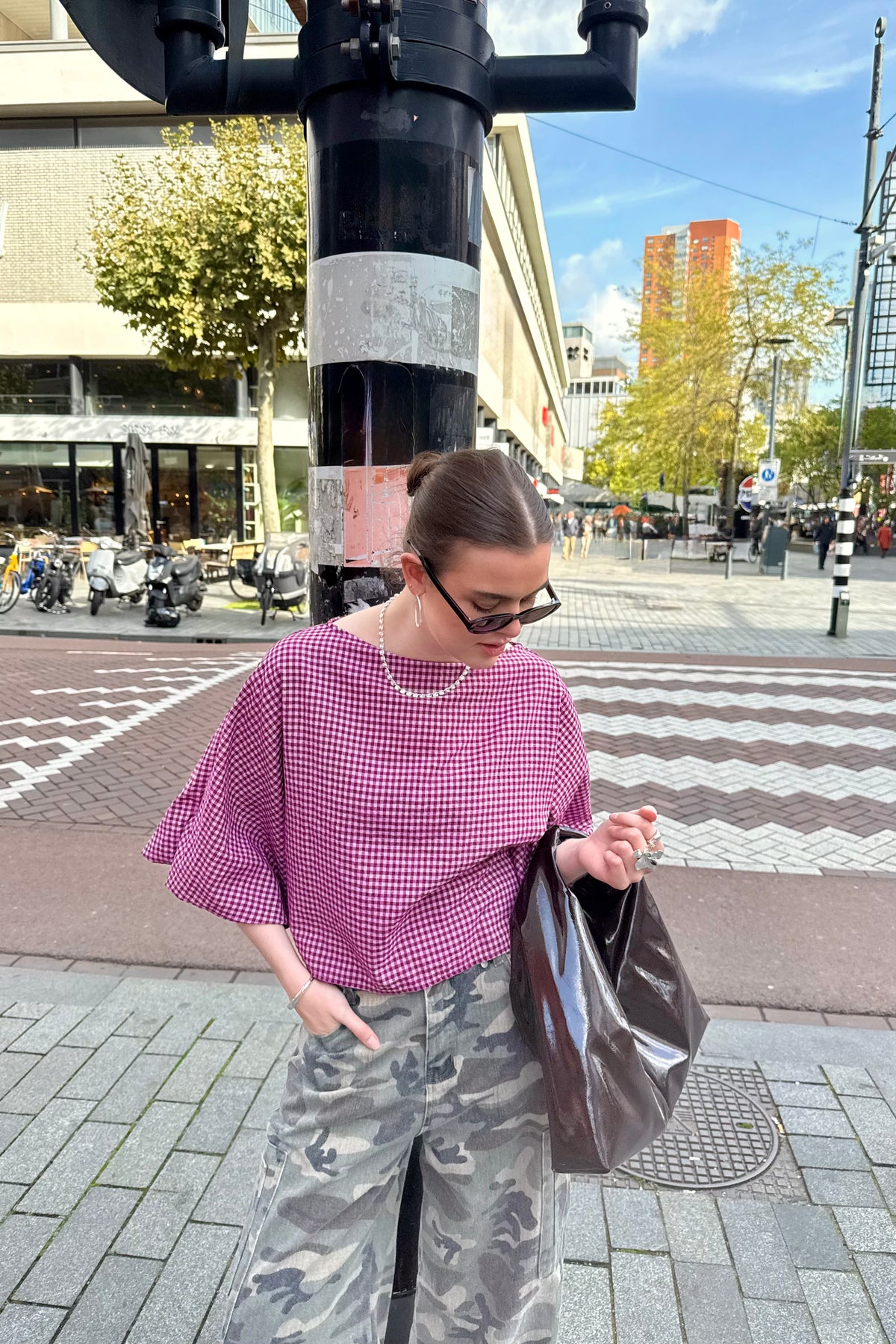 Jolene Geruite Blouse - Roze