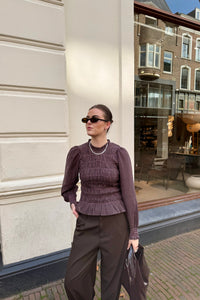 Oliana Geruite Blouse - Bruin