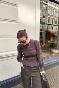 Oliana Geruite Blouse - Bruin
