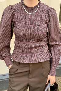 Oliana Geruite Blouse - Bruin
