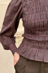 Oliana Geruite Blouse - Bruin