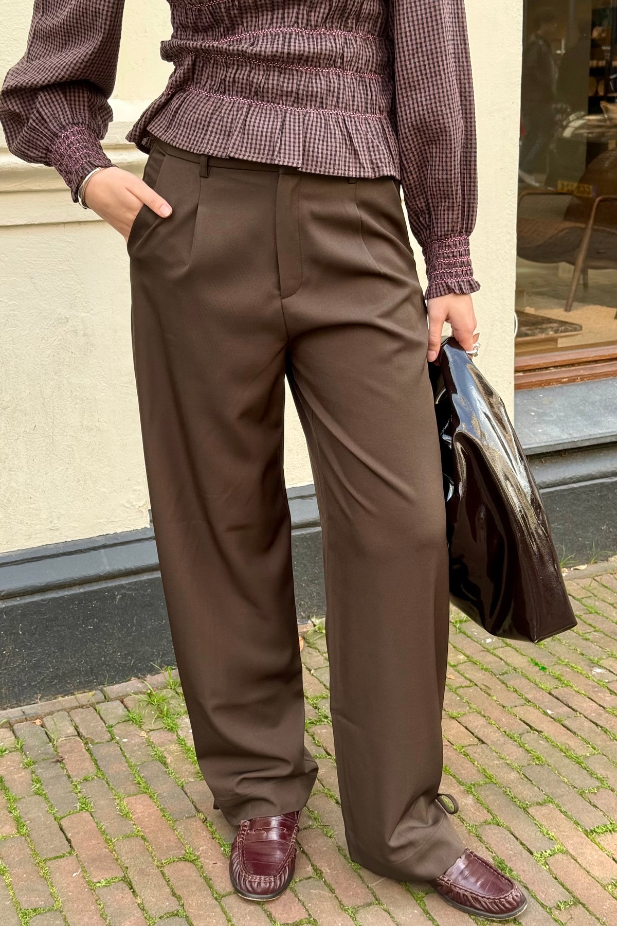 Isotta Structure Tie Pantalon - Bruin
