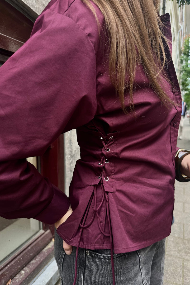 PoppyCC Eyelet Tie Bouse - Wijnrood