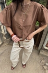 Penelope Korte Mouwen Blouse - Bruin