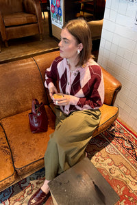 YASJohi Geruit Vest - Roze/Bordeaux