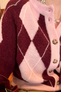 YASJohi Geruit Vest - Roze/Bordeaux