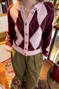YASJohi Geruit Vest - Roze/Bordeaux