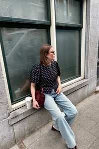 Anela Stippen Blouse - Zwart
