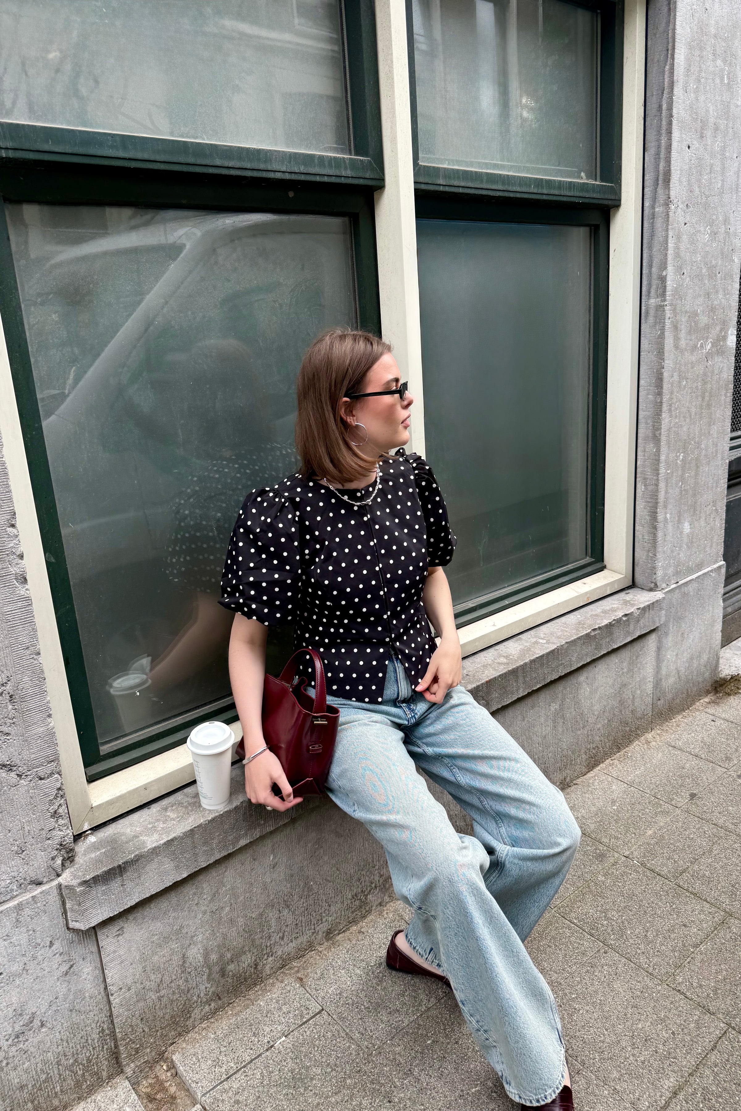 Anela Stippen Blouse - Zwart