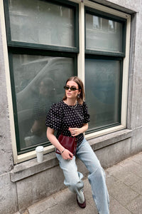 Anela Stippen Blouse - Zwart