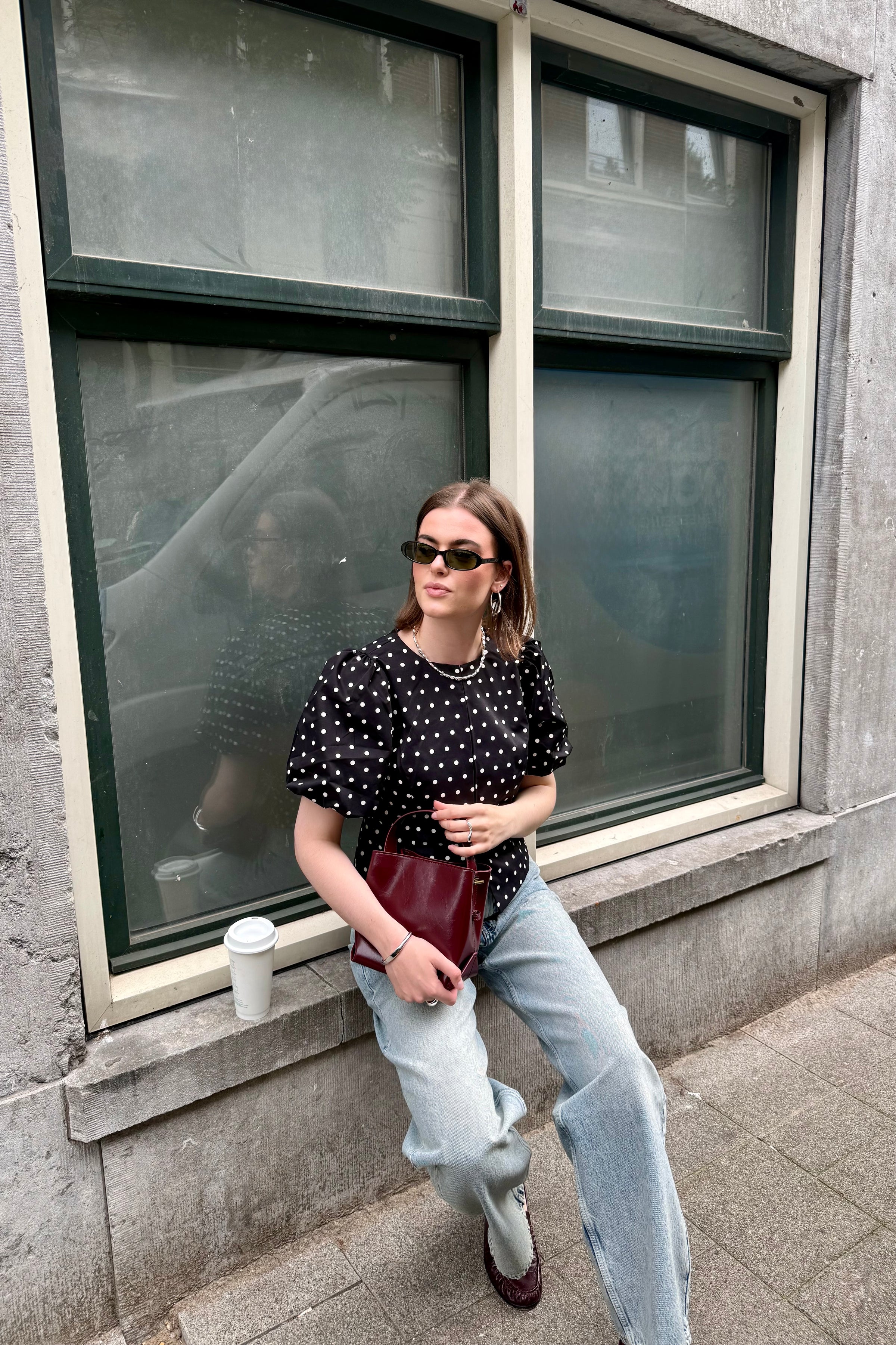 Anela Stippen Blouse - Zwart