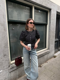 Anela Stippen Blouse - Zwart