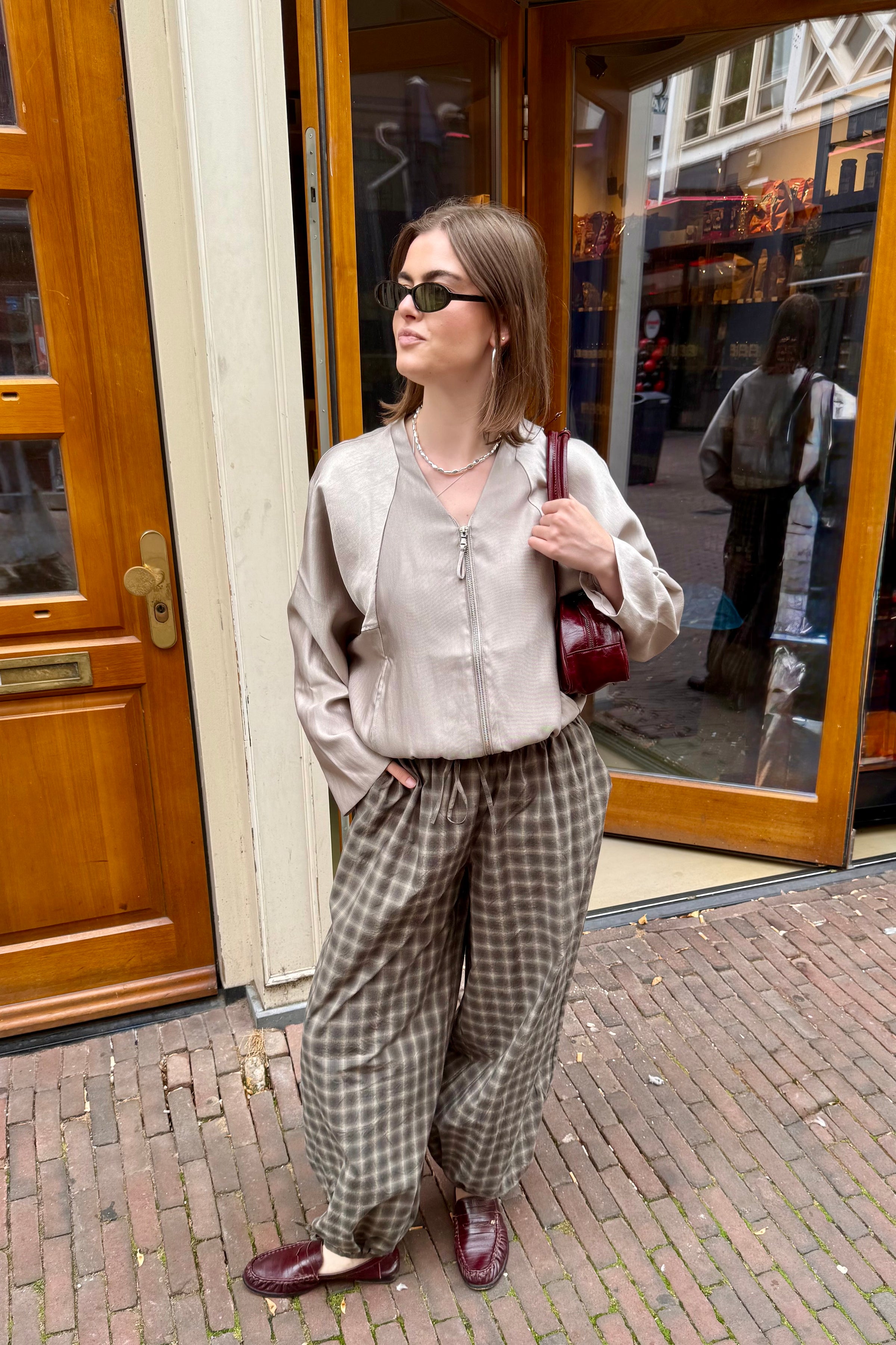 Roxane Balloon Geruite Broek - Groen