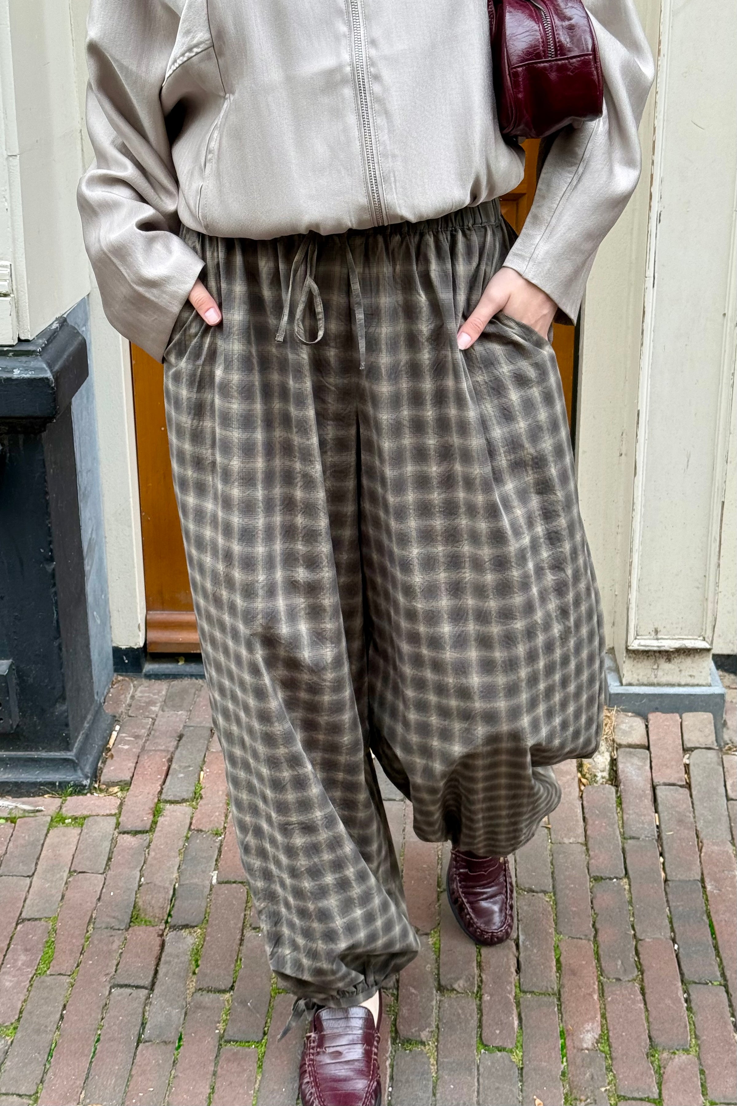 Roxane Balloon Geruite Broek - Groen