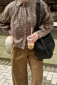 Sophie Geruite Blouse - Beige